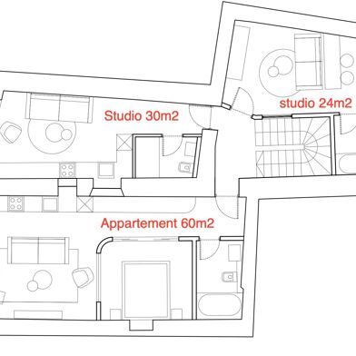 Appartement 2 pièces 60 m²