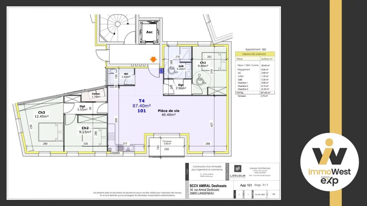 appartement 4 pièces 87 m2 à vendre à Landerneau (29800)