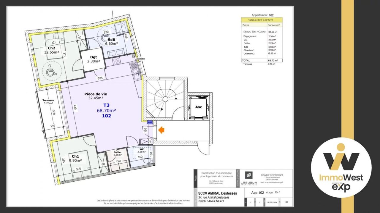 appartement 3 pièces 68 m2 à vendre à Landerneau (29800)