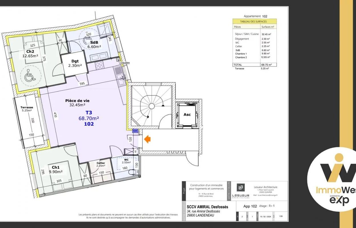 appartement 3 pièces 68 m2 à vendre à Landerneau (29800)