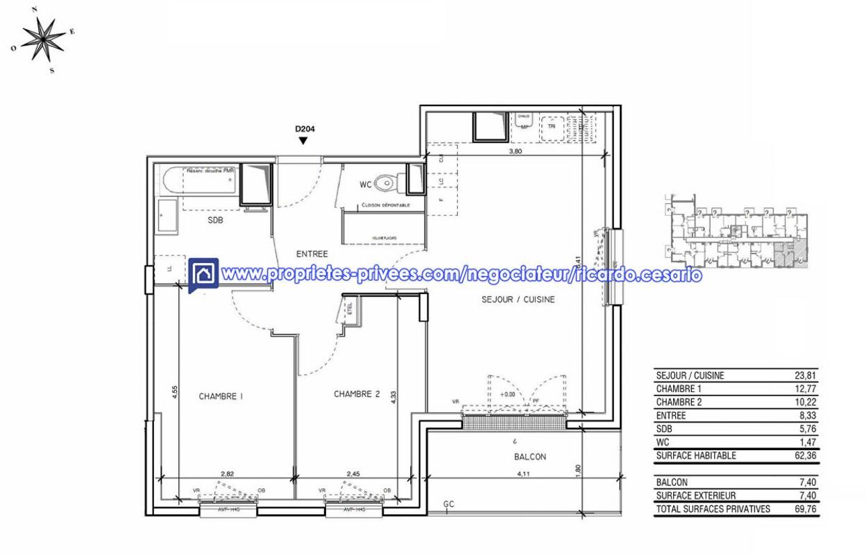 appartement 3 pièces 62 m2 à vendre à Quimper (29000)