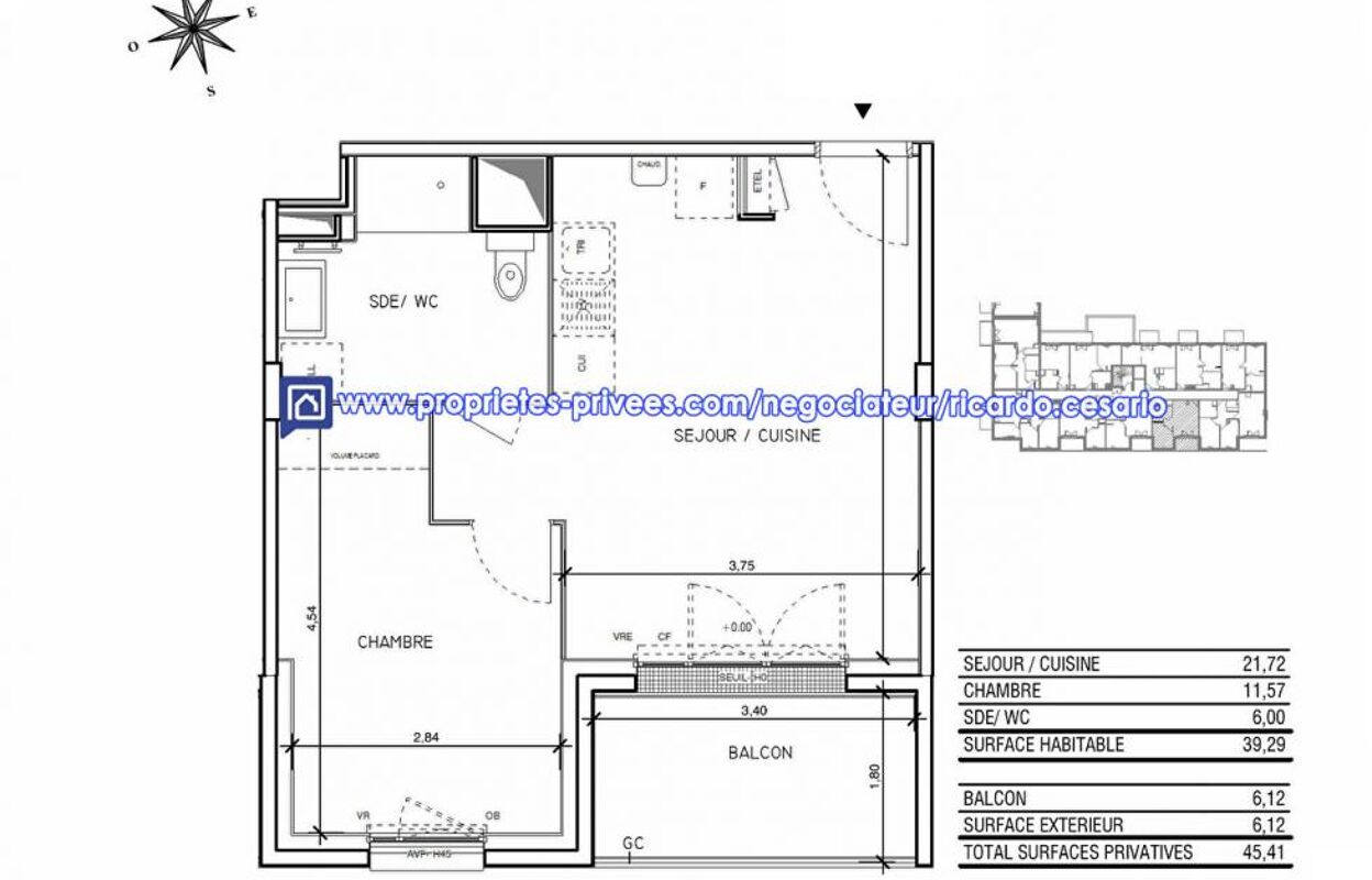 appartement 2 pièces 39 m2 à vendre à Quimper (29000)