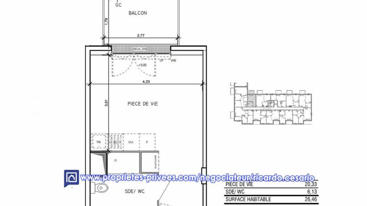 appartement 1 pièces 26 m2 à vendre à Quimper (29000)