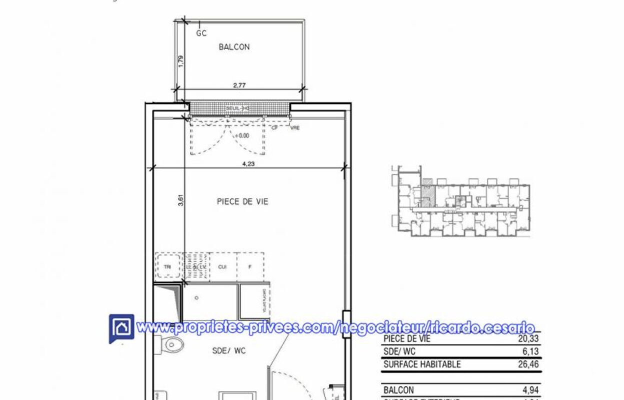 appartement 1 pièces 26 m2 à vendre à Quimper (29000)