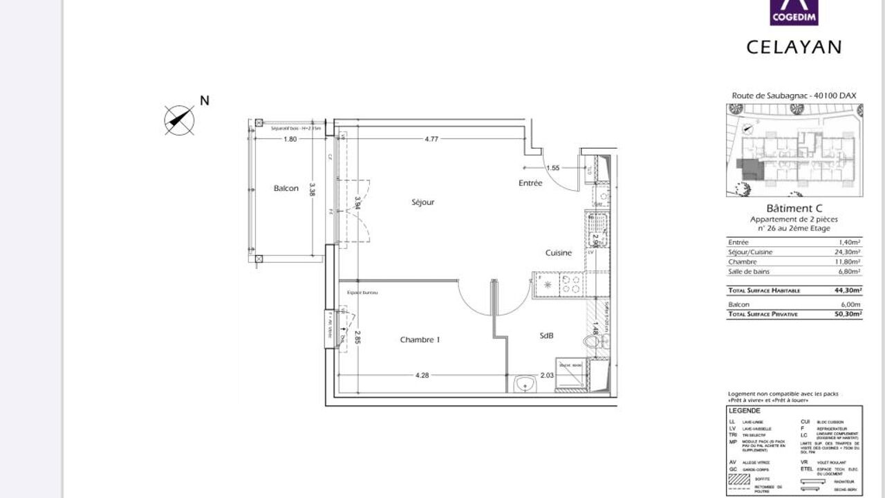 appartement 2 pièces 46 m2 à louer à Dax (40100)