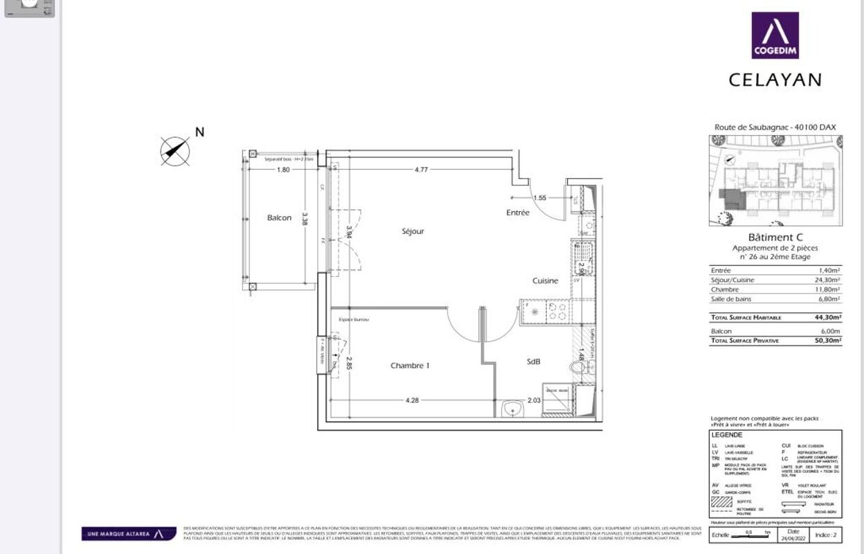 appartement 2 pièces 46 m2 à louer à Dax (40100)