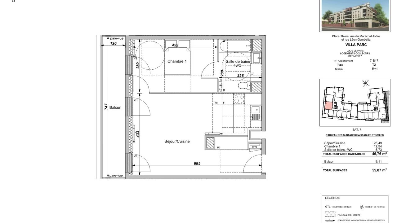 appartement 2 pièces 46 m2 à louer à Loos (59120)