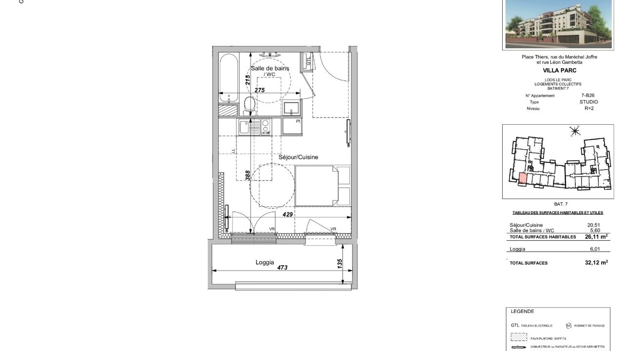 appartement 1 pièces 26 m2 à louer à Loos (59120)