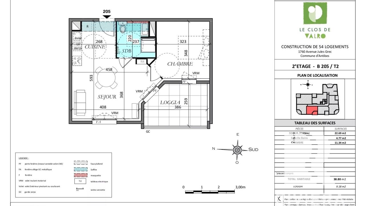 appartement 2 pièces 38 m2 à louer à Antibes (06600)