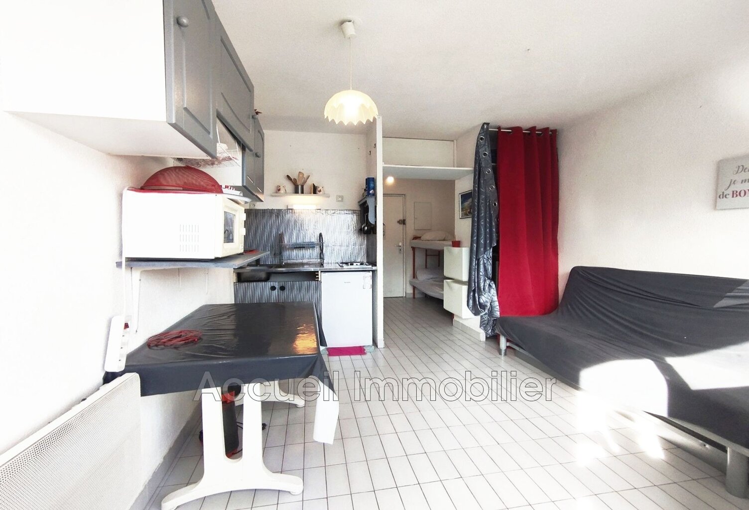 Studio cabine avec loggia en angle, vendu meublé.<BR>Salle d''eau — photo 1