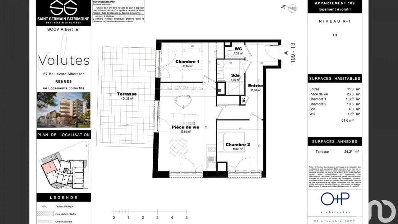 appartement 3 pièces 61 m2 à vendre à Rennes (35000)