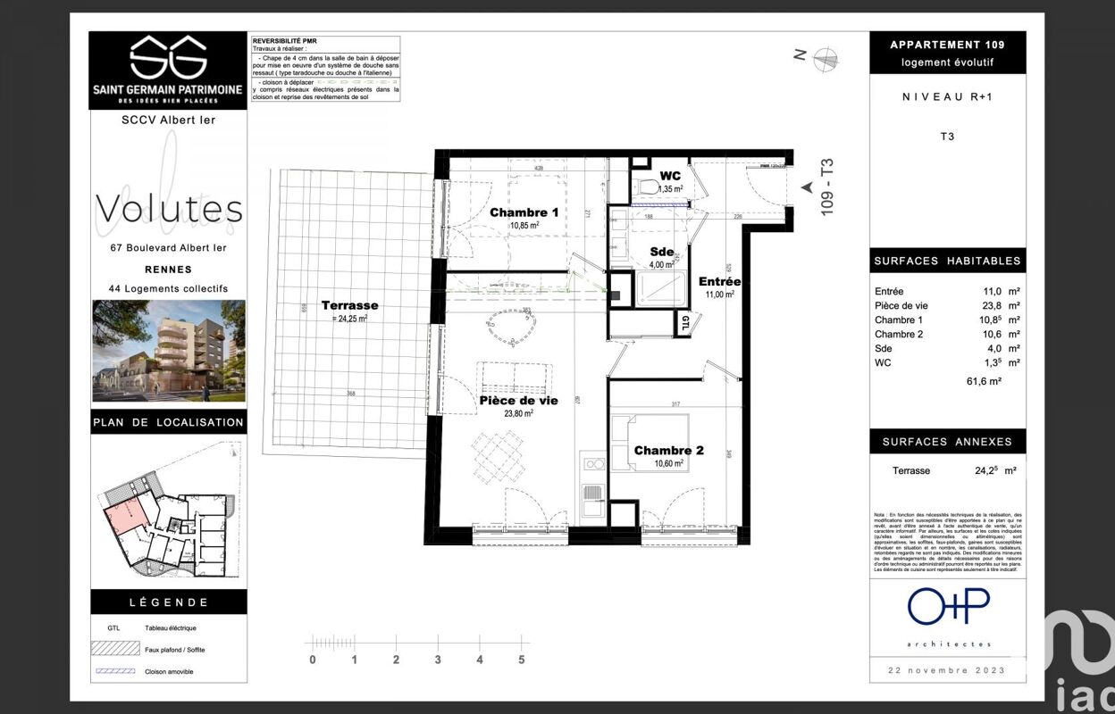 appartement 3 pièces 61 m2 à vendre à Rennes (35000)