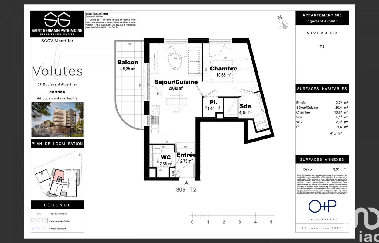 appartement 2 pièces 41 m2 à vendre à Rennes (35000)