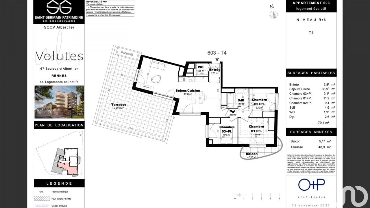 appartement 4 pièces 79 m2 à vendre à Rennes (35000)