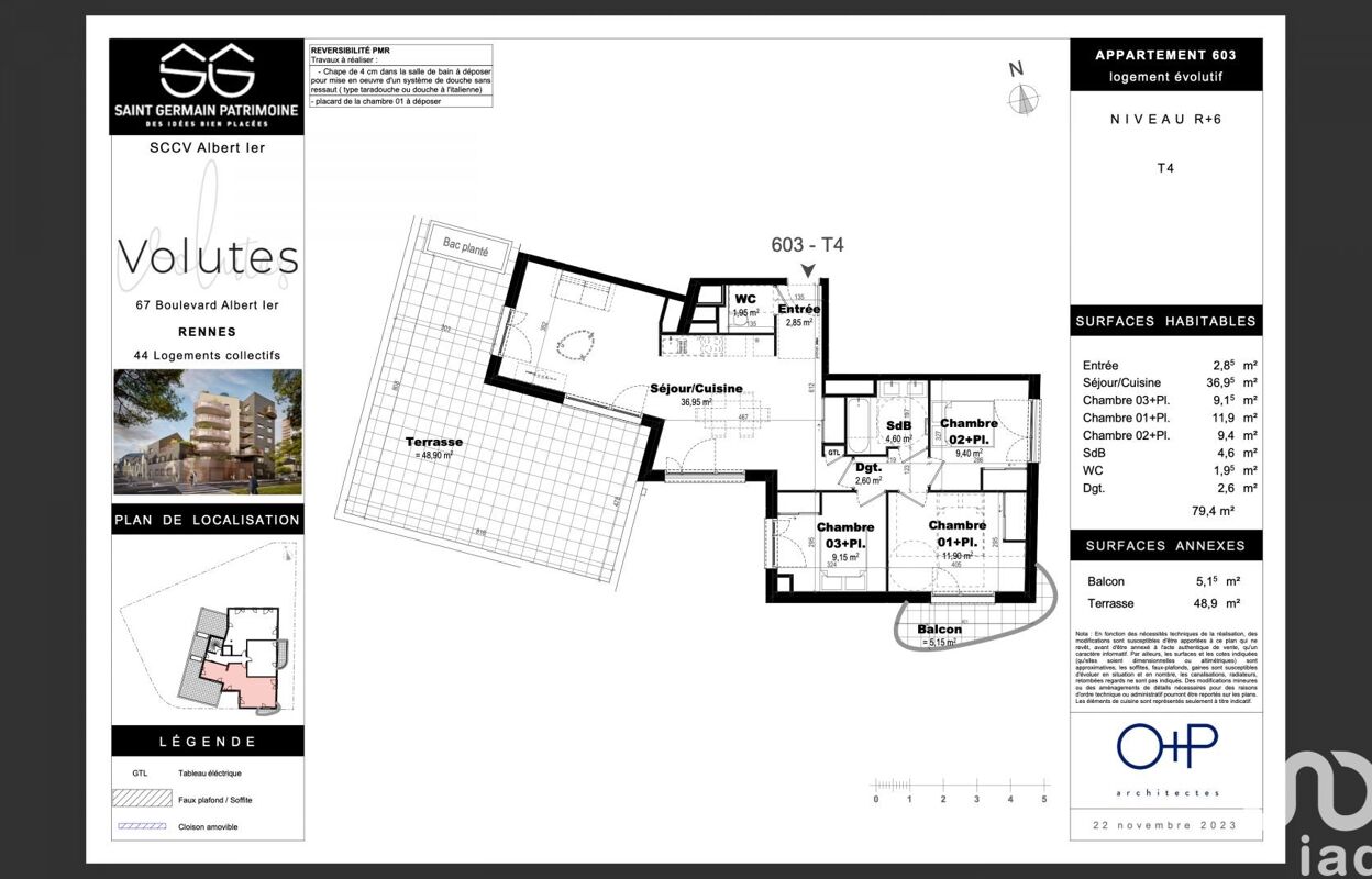 appartement 4 pièces 79 m2 à vendre à Rennes (35000)