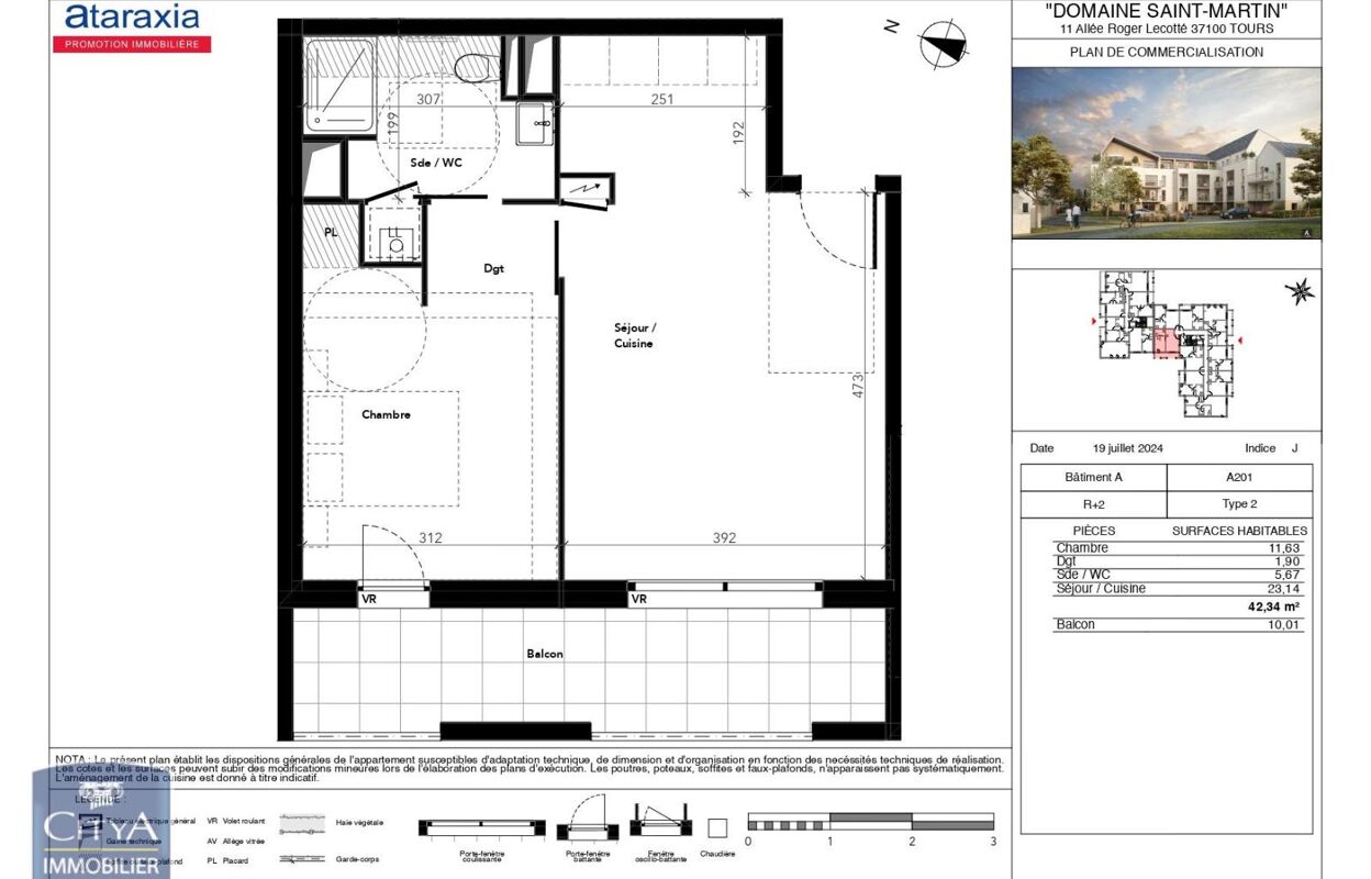 appartement 2 pièces 42 m2 à louer à Tours (37100)