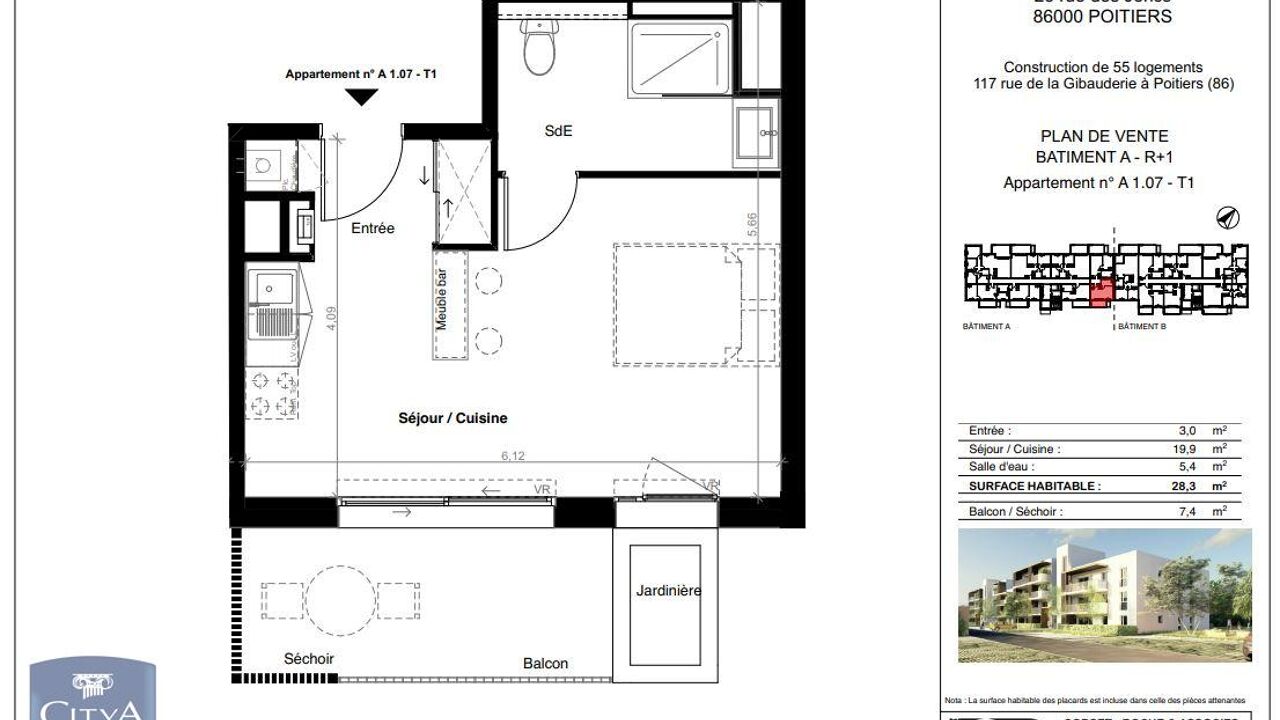 appartement 1 pièces 28 m2 à louer à Poitiers (86000)