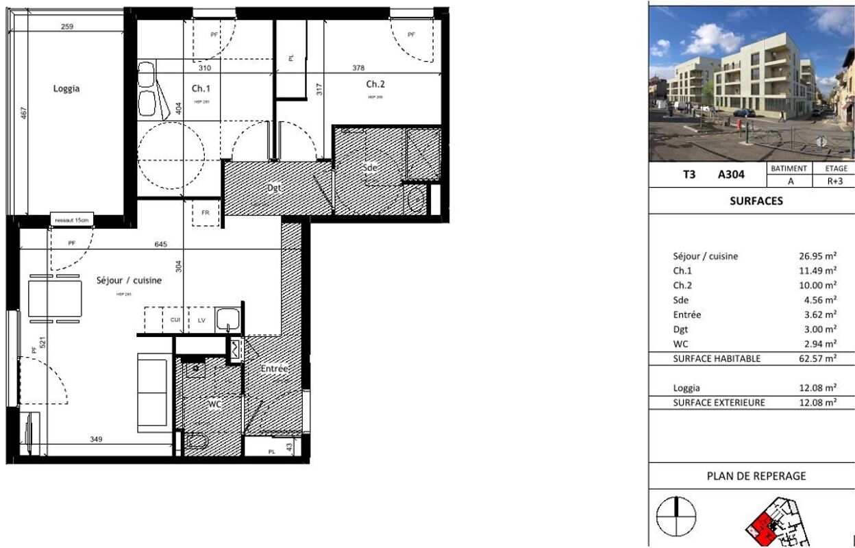 appartement 3 pièces 62 m2 à louer à Bourgoin-Jallieu (38300)