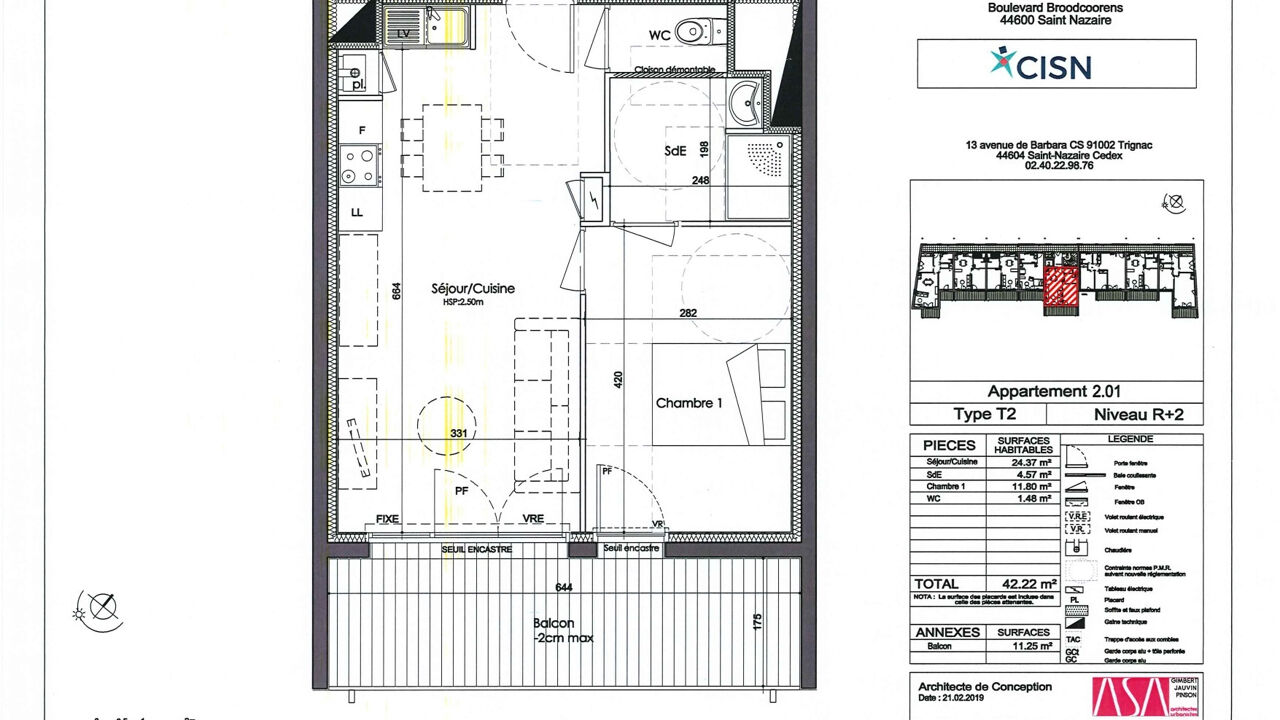 appartement 2 pièces 42 m2 à louer à Saint-Nazaire (44600)