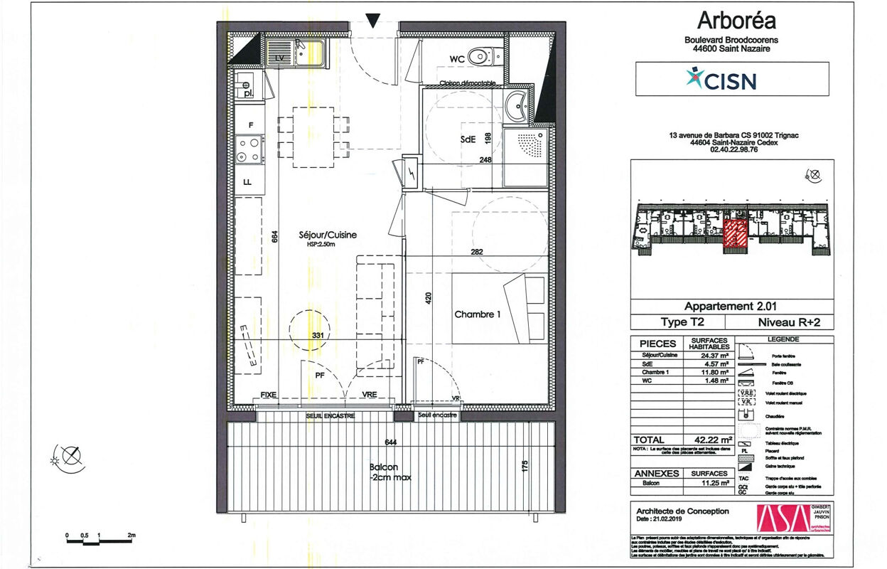 appartement 2 pièces 42 m2 à louer à Saint-Nazaire (44600)