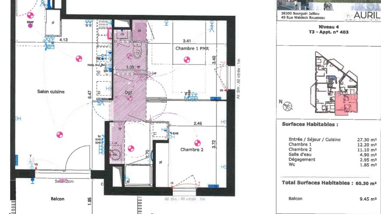 appartement 3 pièces 60 m2 à louer à Bourgoin-Jallieu (38300)