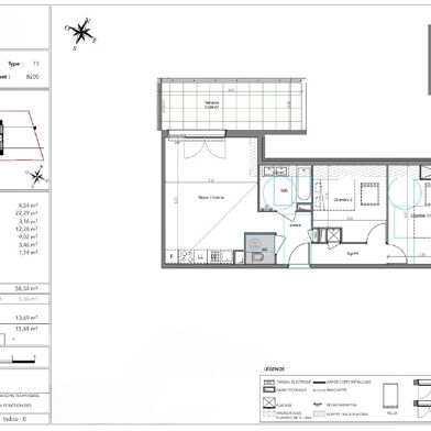 Appartement 3 pièces 56 m²