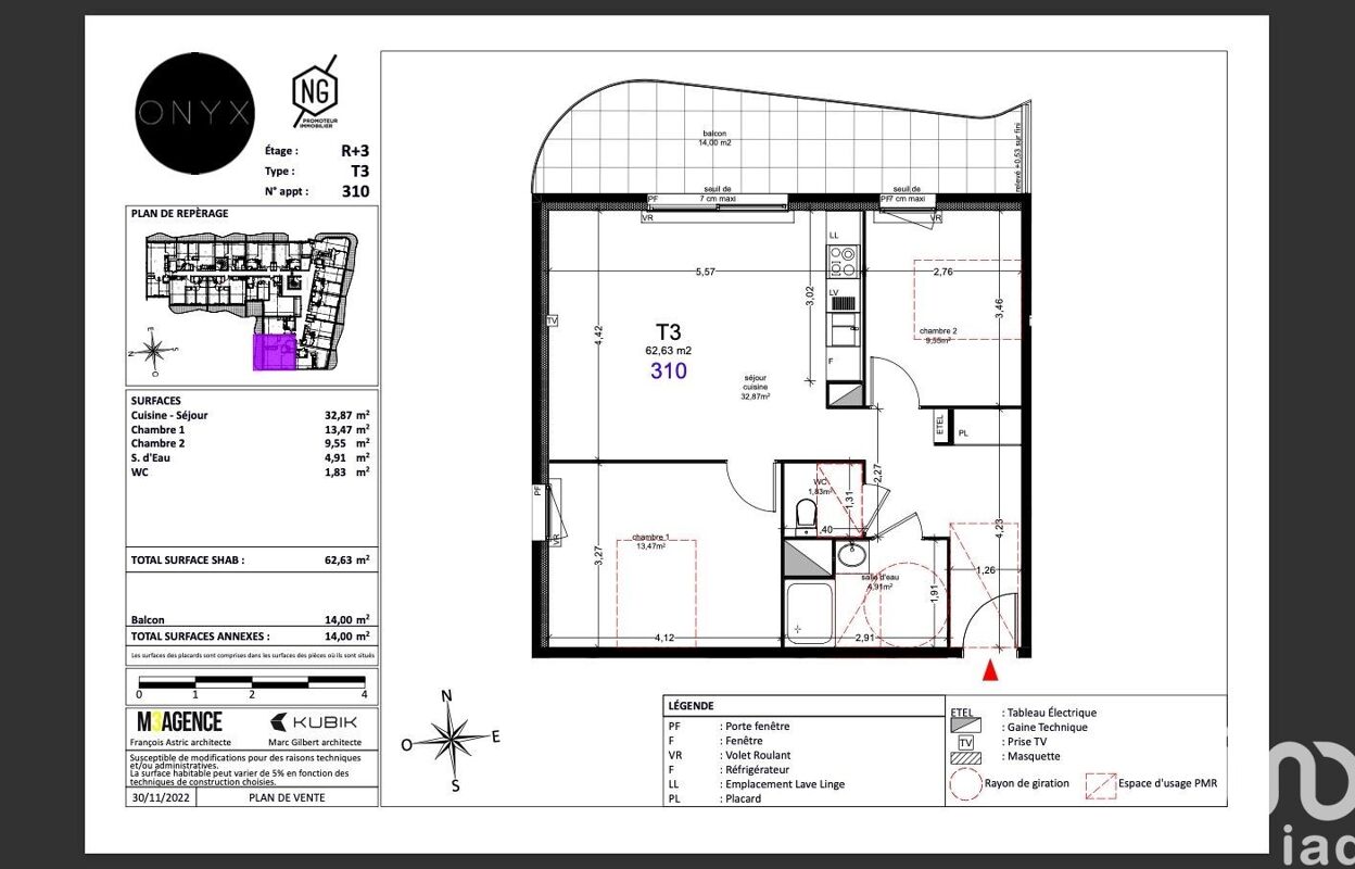 appartement 3 pièces 62 m2 à vendre à Agde (34300)