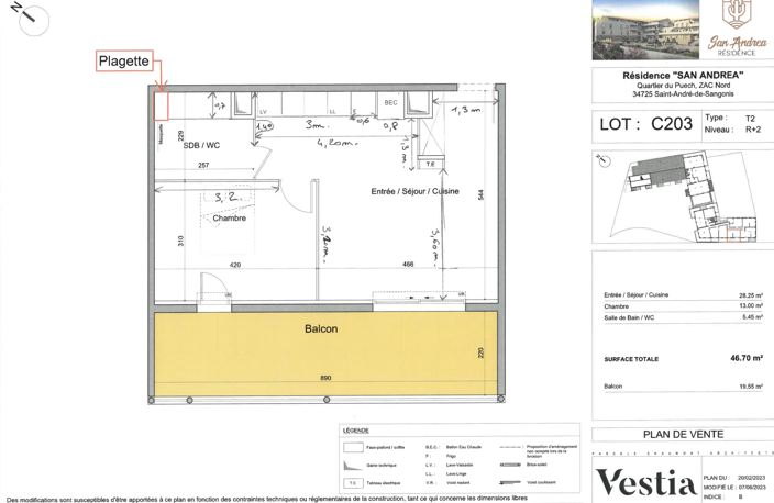 Appartement 2 pièces de 47m2 avec terrasse de 20m2 et parkin — photo 3