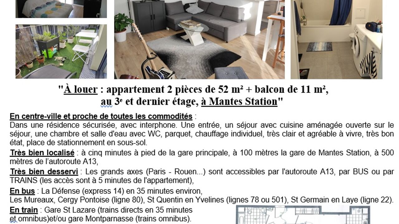 appartement 2 pièces 52 m2 à louer à Mantes-la-Jolie (78200)