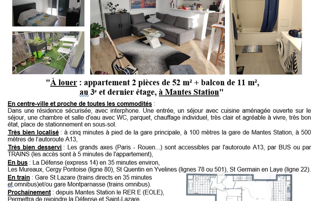 appartement 2 pièces 52 m2 à louer à Mantes-la-Jolie (78200)