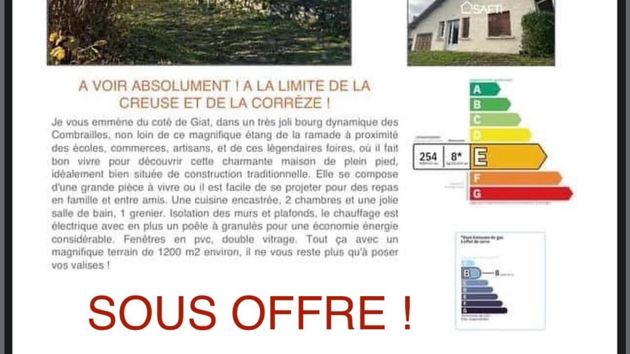 maison 4 pièces 60 m2 à vendre à Giat (63620)