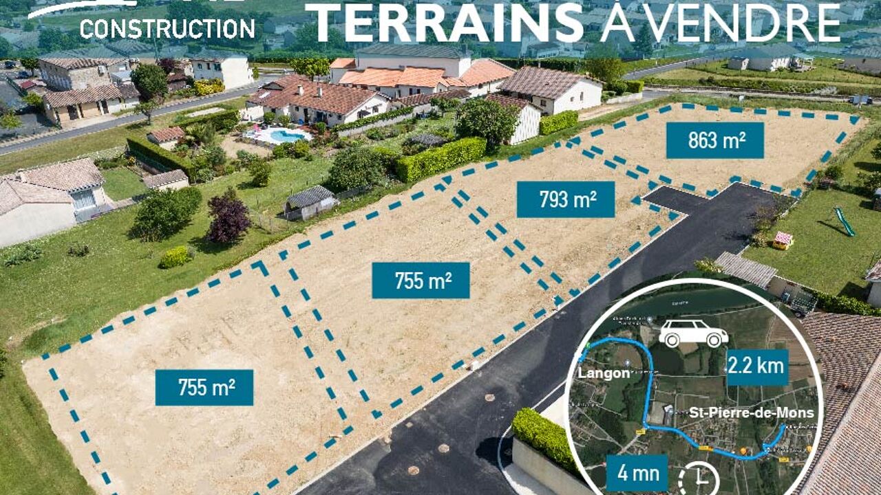 terrain 863 m2 à construire à Saint-Pierre-de-Mons (33210)