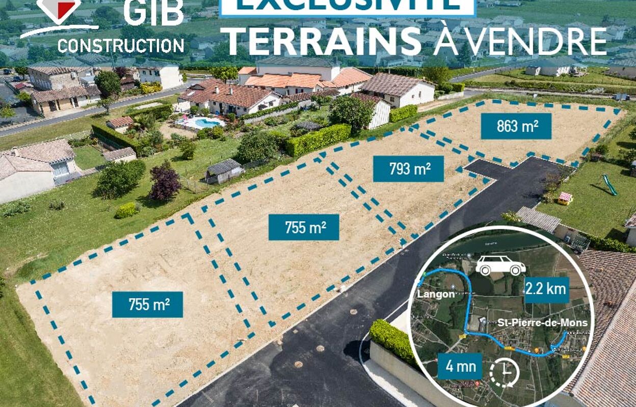 terrain 863 m2 à construire à Saint-Pierre-de-Mons (33210)