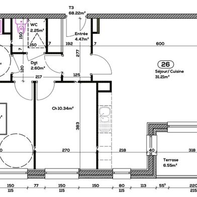 Appartement 3 pièces 68 m²