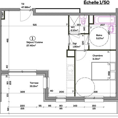 Appartement 2 pièces 48 m²