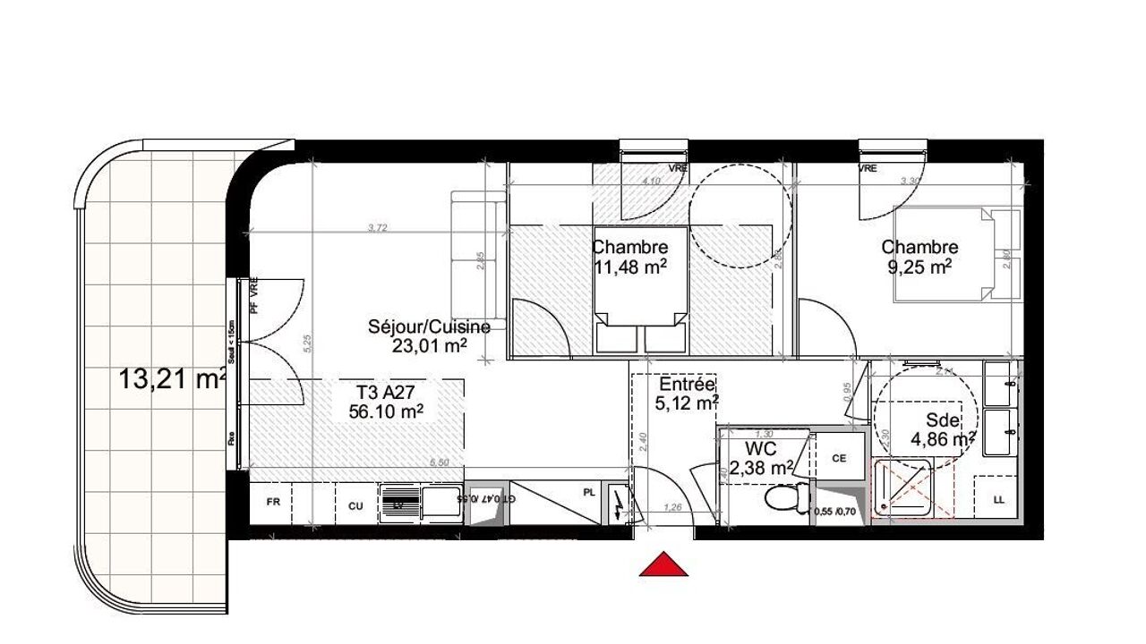 appartement 3 pièces 56 m2 à vendre à Marseille 12 (13012)