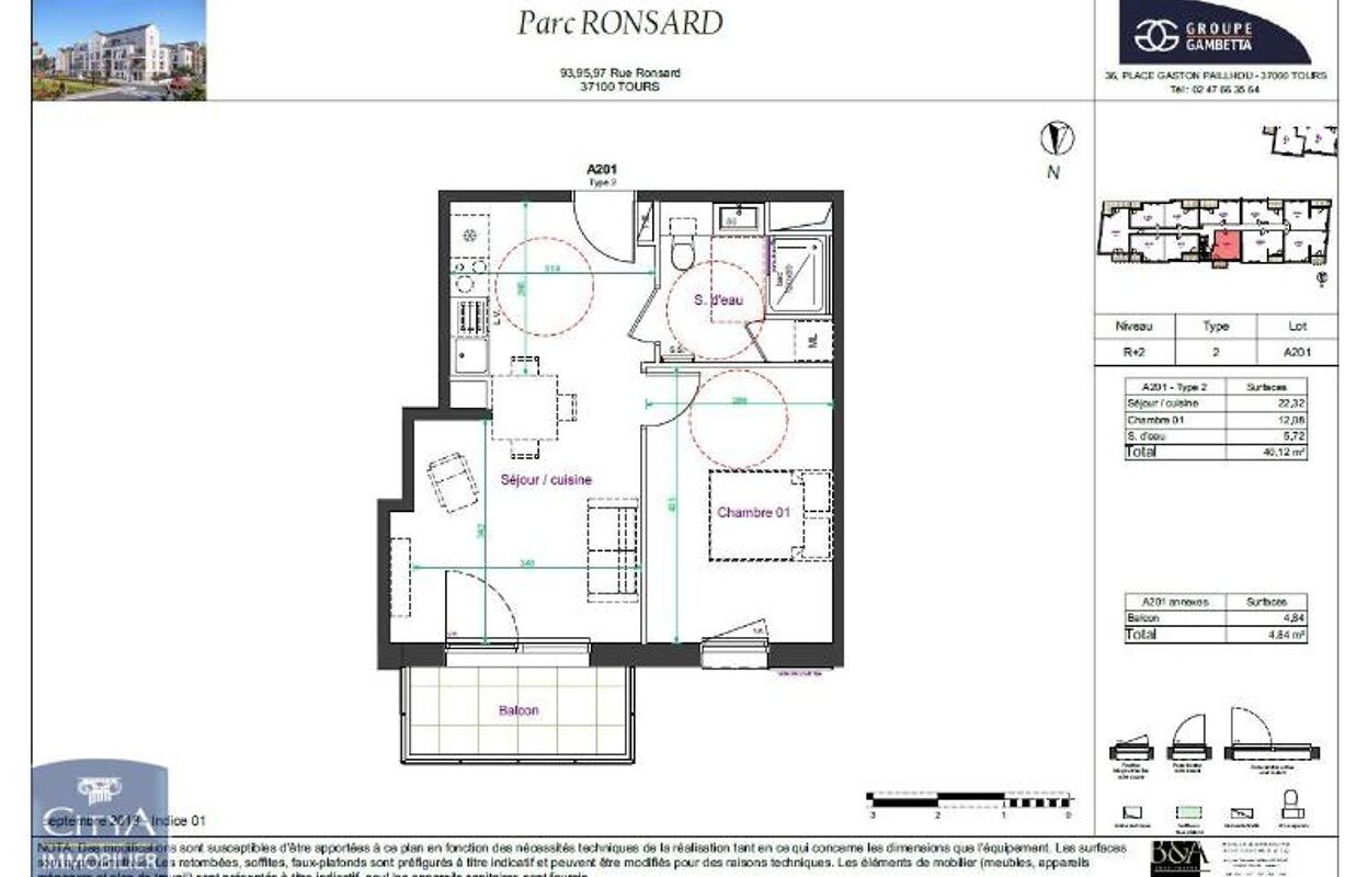 appartement 2 pièces 40 m2 à louer à Tours (37100)