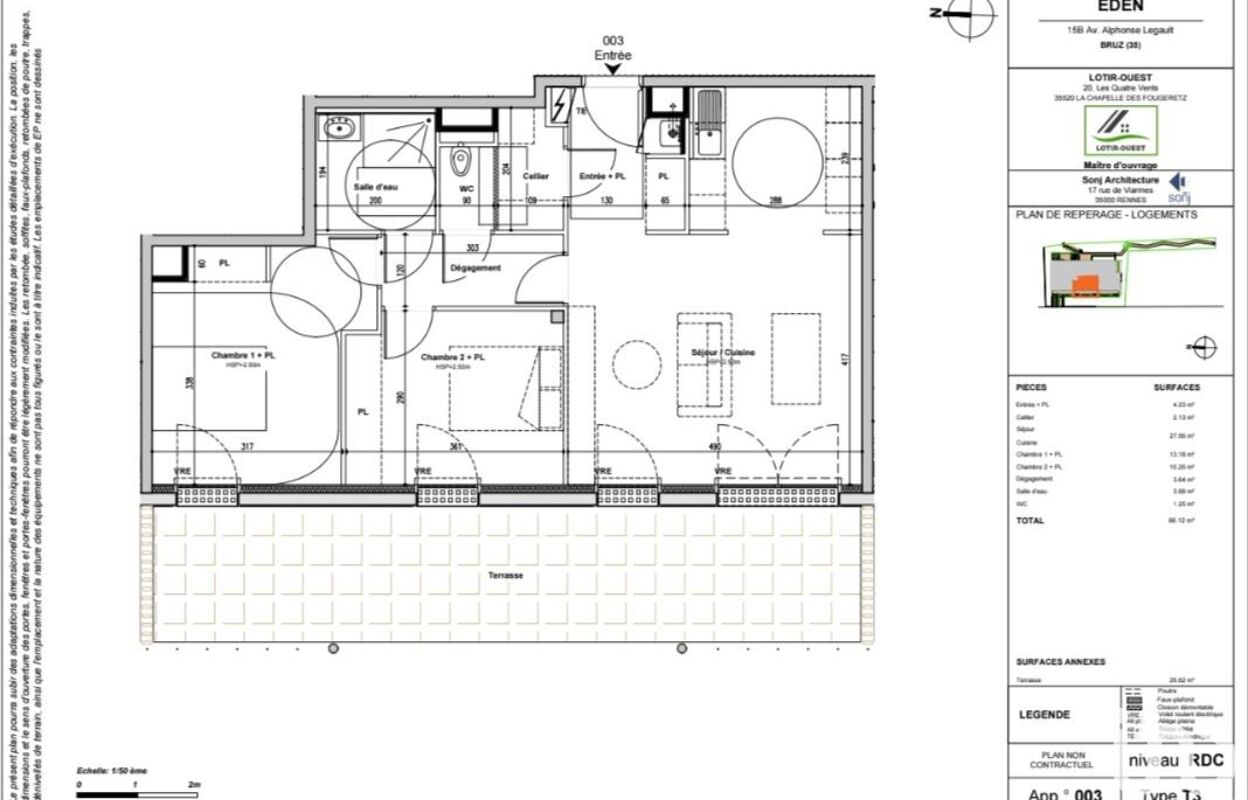 appartement 3 pièces 67 m2 à vendre à Bruz (35170)