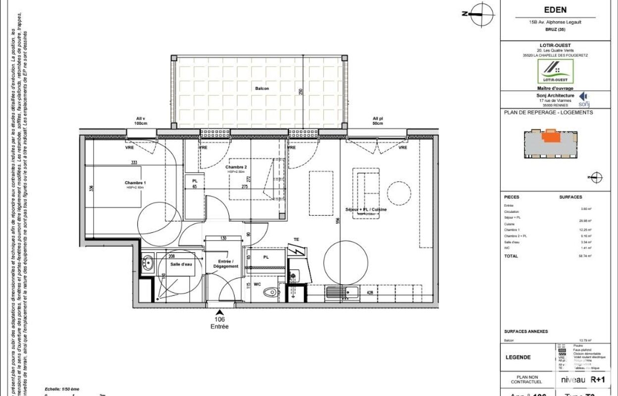 appartement 3 pièces 59 m2 à vendre à Bruz (35170)