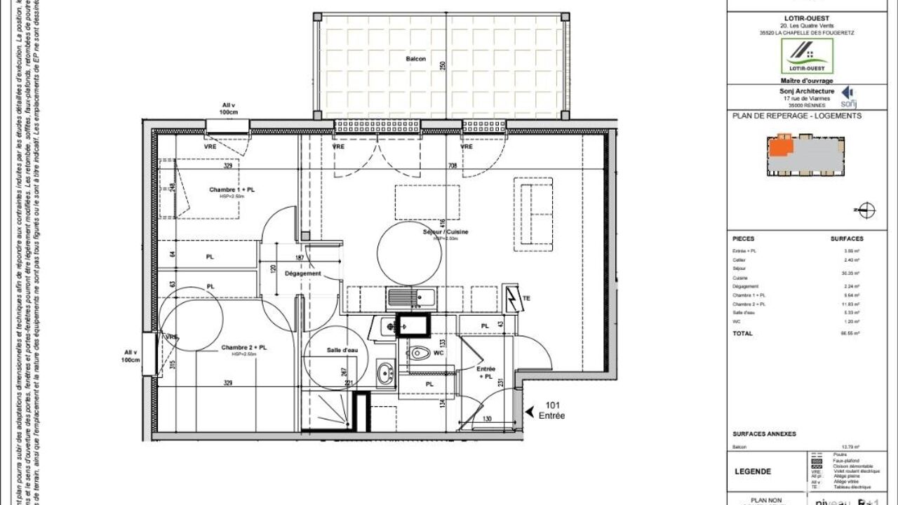 appartement 3 pièces 67 m2 à vendre à Bruz (35170)