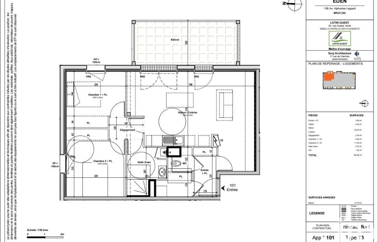 appartement 3 pièces 67 m2 à vendre à Bruz (35170)