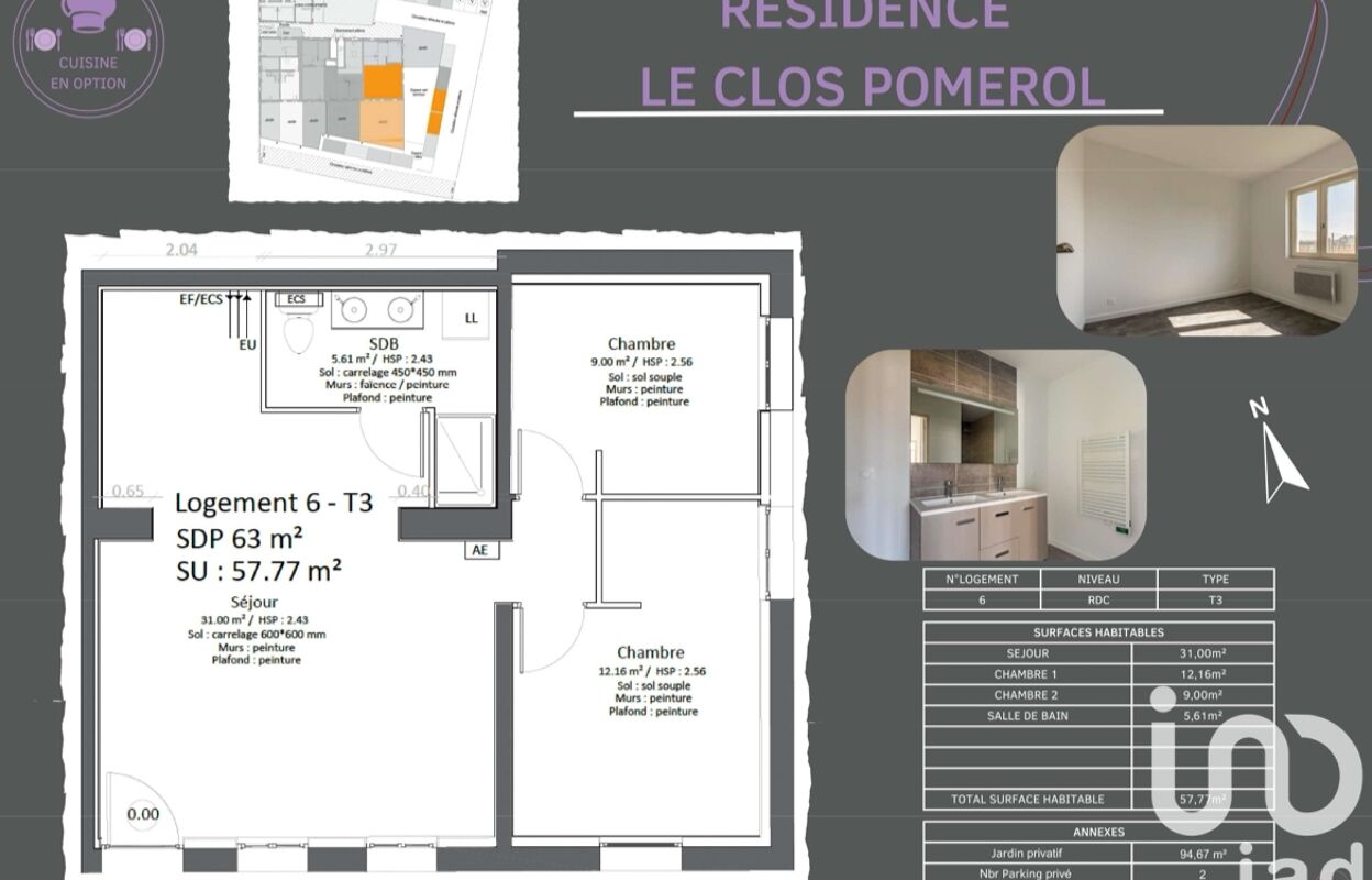 appartement 3 pièces 58 m2 à vendre à Libourne (33500)