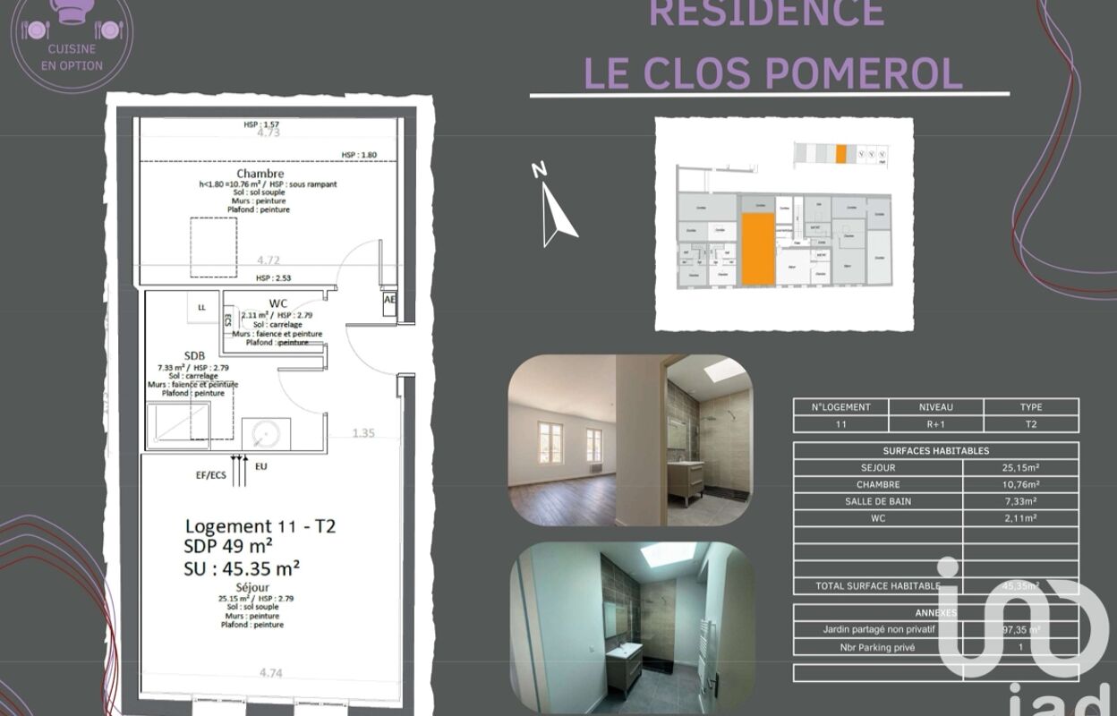 appartement 2 pièces 45 m2 à vendre à Libourne (33500)