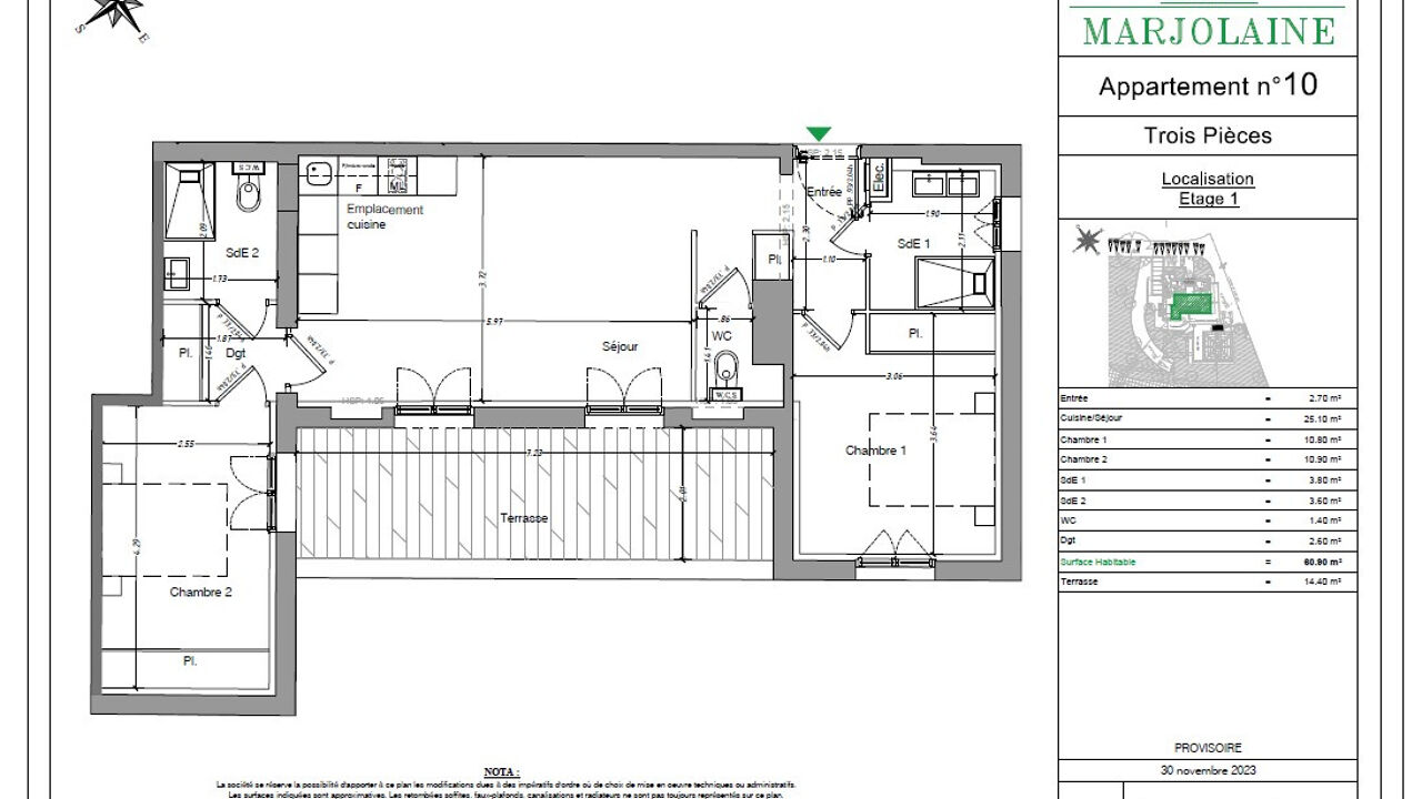 appartement 3 pièces 60 m2 à vendre à Mouans-Sartoux (06370)