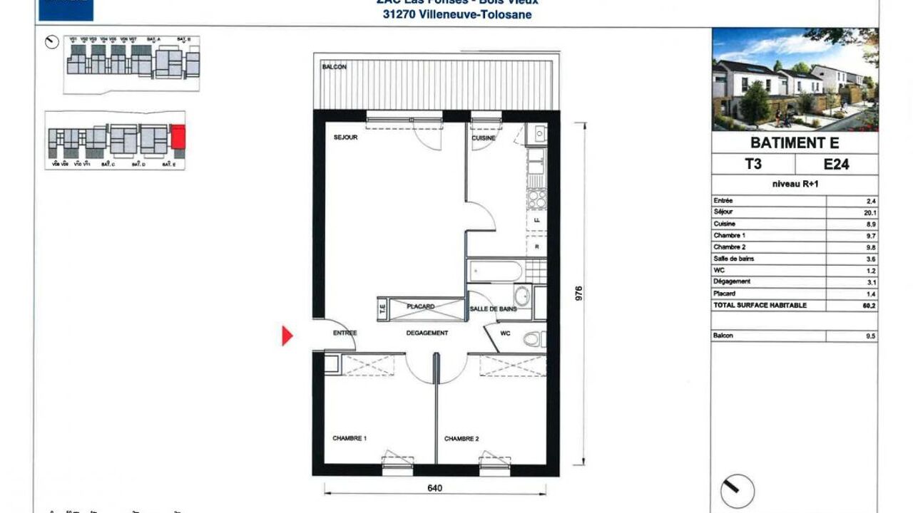 appartement 3 pièces 61 m2 à louer à Villeneuve-Tolosane (31270)