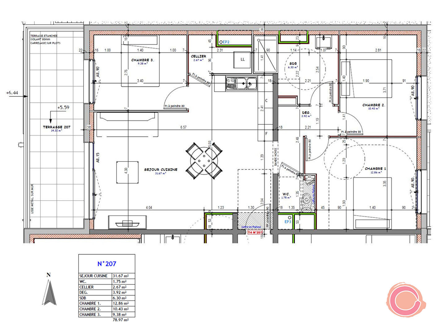 Appartement 4 pièces  à vendre Primaube (La) 12450