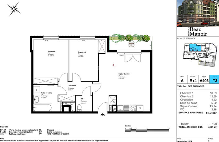 APPARTEMENT AVEC BALCON ET PARKING - RESIDENCE SECURISEE - ROUEN RIVE GAUCHE - 3 PIECES - 61.94 m² — photo 2