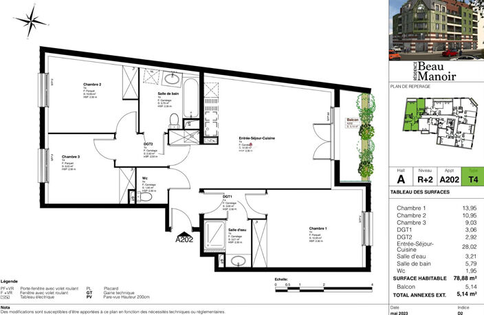 APPARTEMENT AVEC BALCON ET PARKING - RESIDENCE SECURISEE - ROUEN RIVE GAUCHE - 4 PIECES - 78.88 m² ET 82.93 m² — photo 2