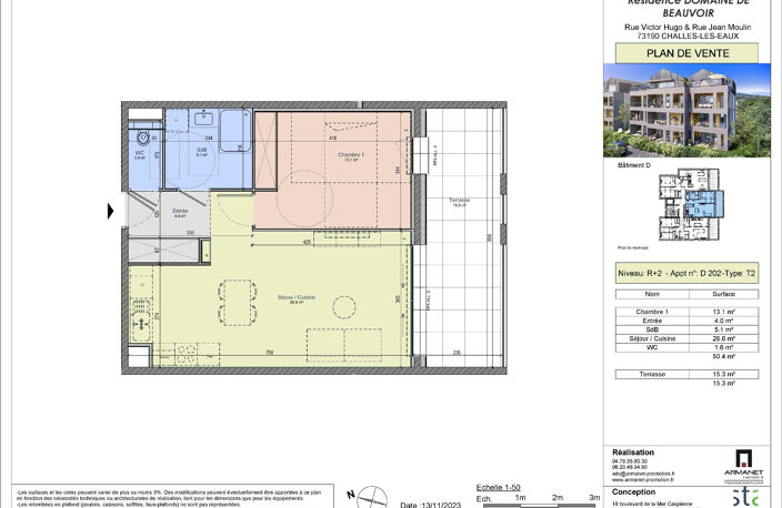 Challes les eaux, T2 Neuf de 50m2 en étage avec ascenseur et — photo 2
