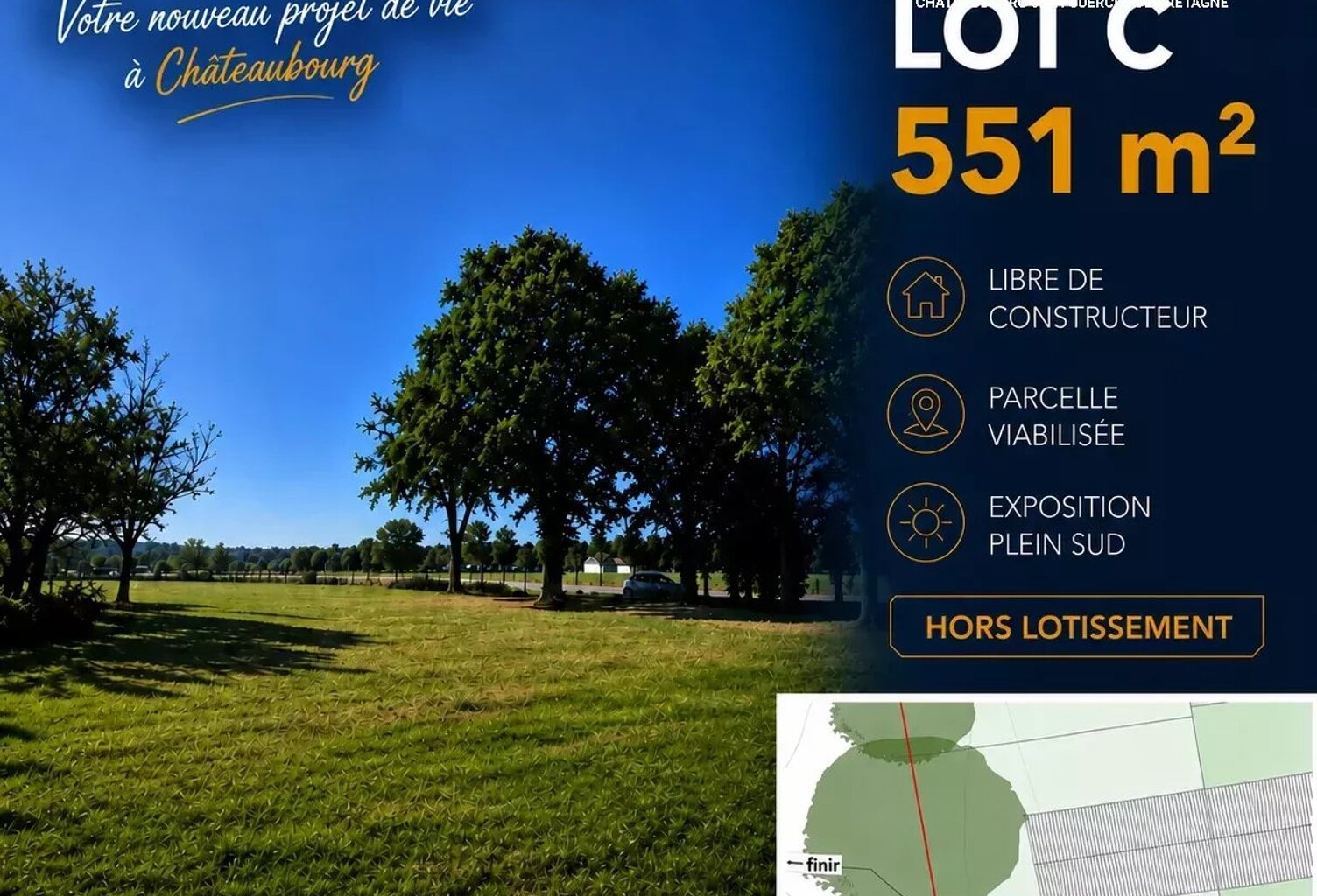 Terrain arboré, hors lotissement, libre de constructeur, vue dégagée plein sud, CHATEAUBOURG, 551 m² — photo 1